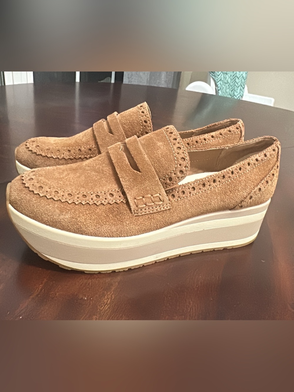Dolce Vita Suede Platform Penny Loafers in Tan Brown (shoe22)